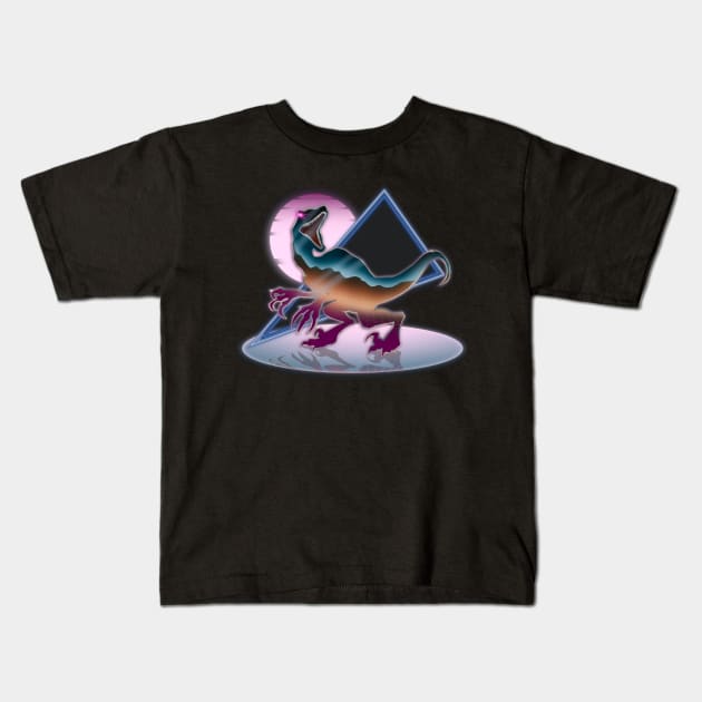 Synthwave Metallic Raptor Kids T-Shirt by Tanimator